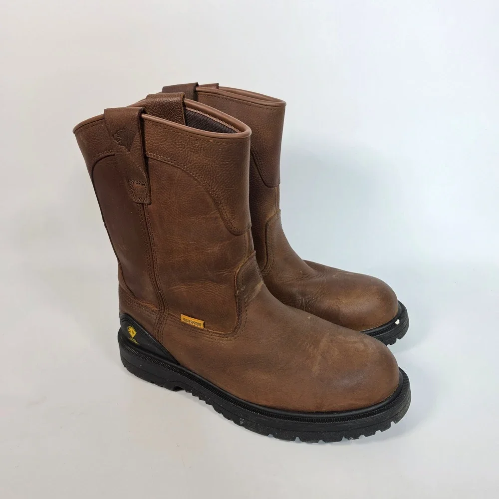 Herman Survivors Bison Mens 9 Brown Waterproof Steel Toe Pull On Work Boots